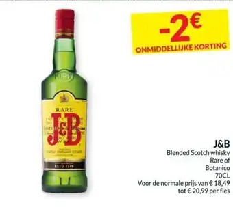 Intermarché J&B Blended Scotch whisky Rare of Botanico 70CL aanbieding