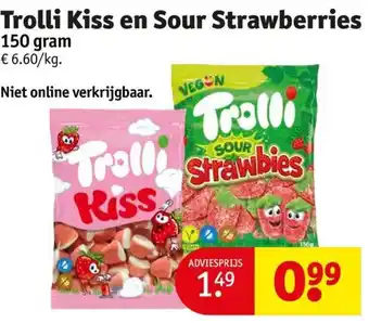 Kruidvat Trolli Kiss en Sour Strawberries 150 gram aanbieding