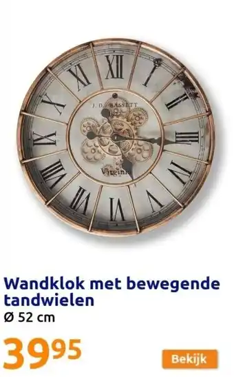 Action Wandklok met bewegende tandwielen aanbieding