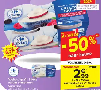 Carrefour Market Yoghurt op z'n Grieks natuur of met fruit aanbieding