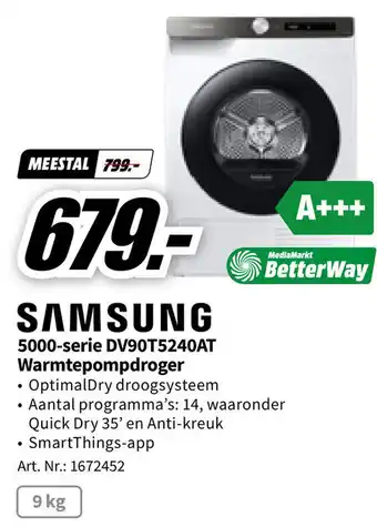 MediaMarkt SAMSUNG 5000-serie DV90T5240AT Warmtepompdroger aanbieding