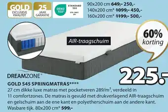 Jysk DREAMZONE GOLD S45 SPRINGMATRAS 80 x 200cm aanbieding