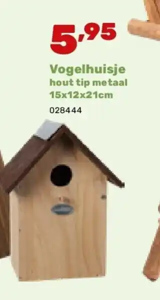 Happyland Vogelhuisje hout tip metaal 15x12x21cm aanbieding