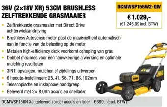 DeWALT 36V (2x18V XR) 53CM BRUSHLESS ZELFTREKKENDE GRASMAAIER aanbieding