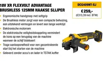 DeWALT 18V XR FLEXVOLT ADVANTAGE BRUSHLESS 125MM HAAKSE SLIJPER aanbieding