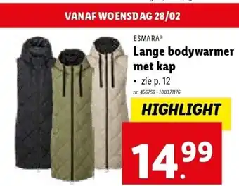 Lidl Lange bodywarmer met kap aanbieding