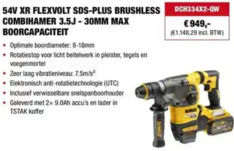 DeWALT 54V XR FLEXVOLT SDS-PLUS BRUSHLESS COMBIHAMER 3.5J - 30MM MAX BOORCAPACITEIT aanbieding