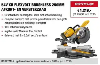 DeWALT 54V XR FLEXVOLT BRUSHLESS 250MM AFKORT- EN VERSTEKZAAG aanbieding