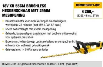 DeWALT 18V XR 55CM BRUSHLESS HEGGENSCHAAR MET 25MM MESOPENING DCMHT563P1-QW aanbieding