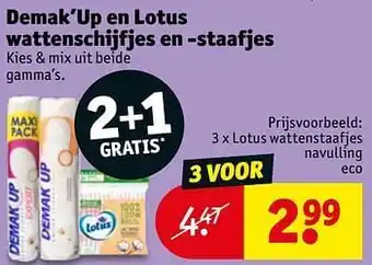 Kruidvat Demak`up en lotus wattenschijfjes en -staafjes lotus wattenstaafjes navulling aanbieding