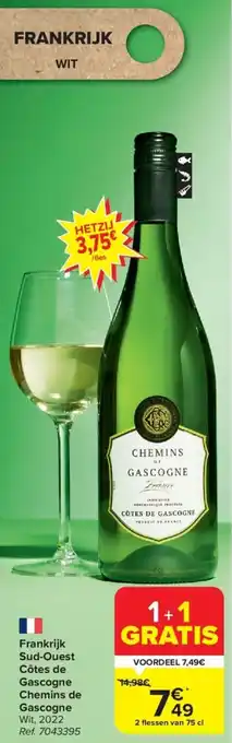 Carrefour Frankrijk Sud Ouest Côtes de Gascogne Chemins de Gascogne aanbieding