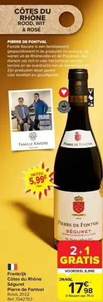 Carrefour Frankrijk Côtes du Rhône Séguret Pierre de Fontval aanbieding