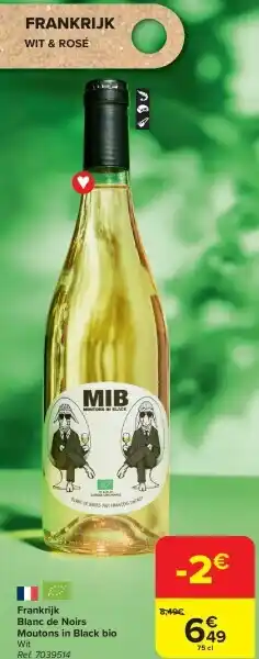 Carrefour Frankrijk Blanc de Noirs Moutons in Black bio aanbieding