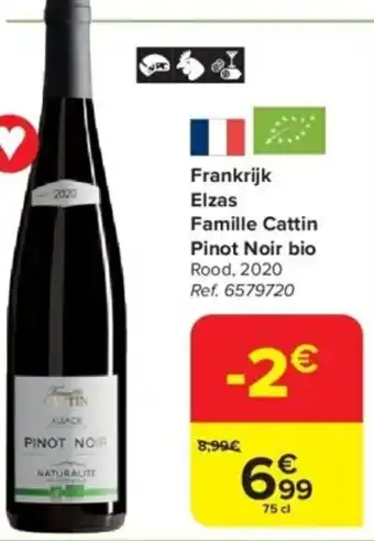 Carrefour Frankrijk Elzas Famille Cattin Pinot Noir bio aanbieding