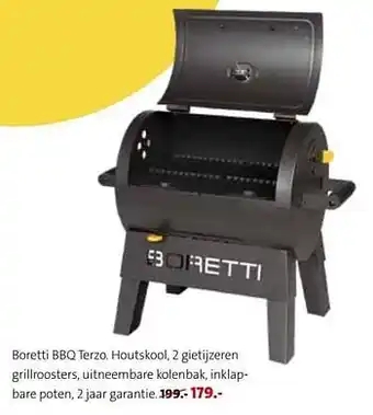 Boretti bbq terzo. houtskool, 2 gietijzeren grillroosters