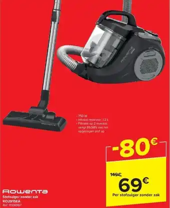 Carrefour Stofzuiger zonder zak RO2915EA aanbieding