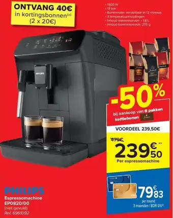 Carrefour Philips Espressomachine EP0820/00 aanbieding