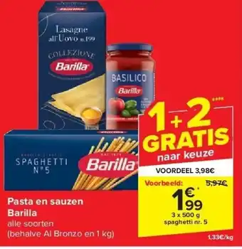 Carrefour Pasta en sauzen Barilla aanbieding
