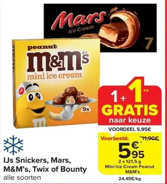 Carrefour IJs Snickers, Mars, M&M’s, Twix of Bounty aanbieding