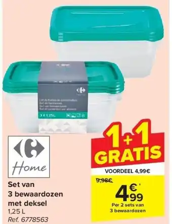 Carrefour Set van 3 bewaardozen met deksel aanbieding