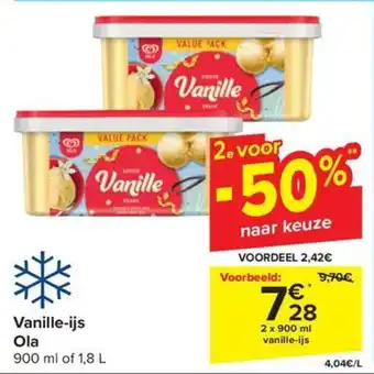 Carrefour Vanille ijs Ola 2 x 900 ml aanbieding