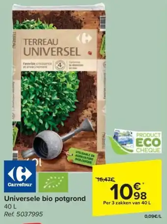 Carrefour Universele bio potgrond Per 3 zakken van 40 L aanbieding