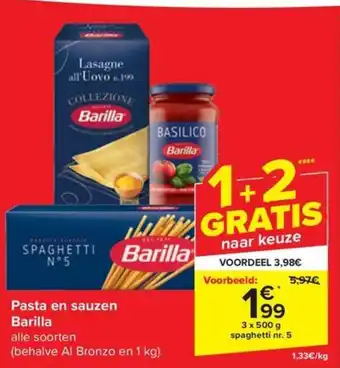 Carrefour Market Pasta en sauzen Barilla 3 x 500 g aanbieding