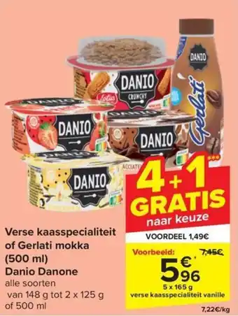 Carrefour Market Verse kaasspecialiteit of Gerlati mokka (500 ml) Danio Danone 5 x 165 g aanbieding