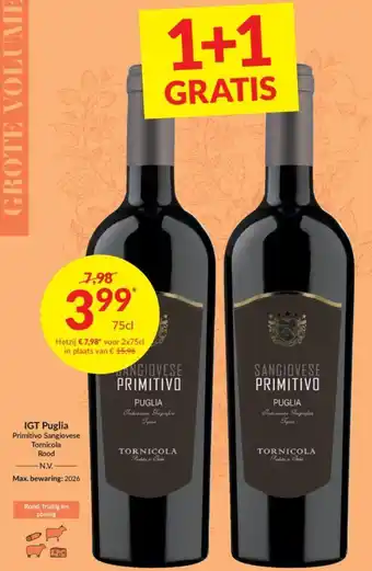 Intermarché IGT Puglia Primitivo Sangiovese Tornicola Rood 75cl aanbieding