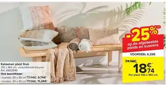 Carrefour Katoenen plaid Slub aanbieding