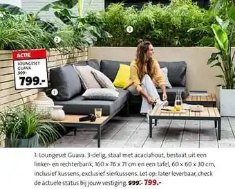 Intratuin Loungeset guava. 3-delig, staal met acaciahout, bestaat uit een linker- en rechterbank aanbieding