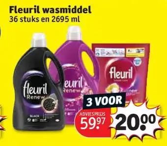 Kruidvat Fleuril wasmiddel 36 stuks en 2695 ml aanbieding