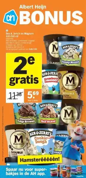 Albert Heijn Ben & Jerry's en Magnum 420-500 ml aanbieding