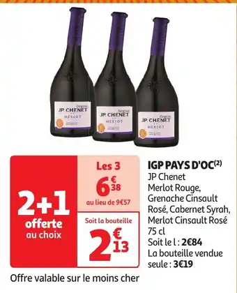 Auchan IGP PAYS D'OC JP Chenet Merlot Rouge, Grenache Cinsault Rosé, Cabernet Syrah, Merlot Cinsault Rosé 75 cl aanbieding
