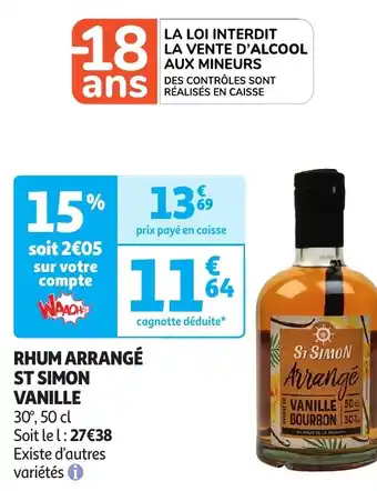 Auchan RHUM ARRANGÉ ST SIMON VANILLE 30 50cl aanbieding