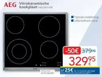 Eldi AEG Vitrokeramische kookplaat HK624010XB aanbieding