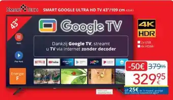 Eldi SMART-TECH SMART GOOGLE ULTRA HD TV 43"/109 cm 43VA1 aanbieding