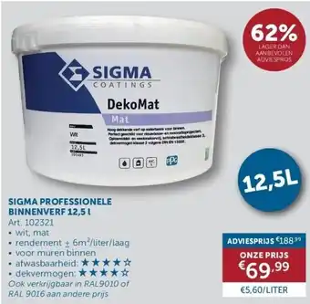 Zelfbouwmarkt SIGMA PROFESSIONELE BINNENVERF 12,5 l aanbieding