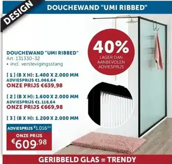 Zelfbouwmarkt DOUCHEWAND UMI RIBBED aanbieding