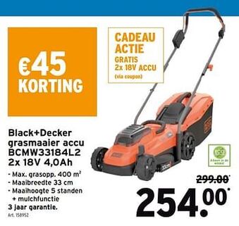 GAMMA Black+decker grasmaaier accu bcmw33184l2 2x 18v 4,0ah aanbieding