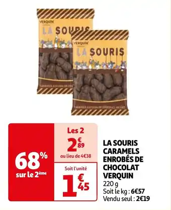 Auchan LA SOURIS CARAMELS ENROBÉS DE CHOCOLAT VERQUIN 220 g aanbieding