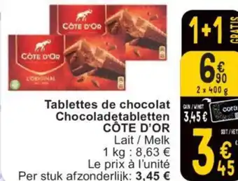 Cora CÔTE D'OR Tablettes de chocolat Chocoladetabletten aanbieding