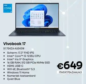 CompuDeals Vivobook 17 X1704ZA-AU043W aanbieding
