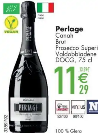 Cora Perlage Canah Brut Prosecco Superiore Valdobbiadene DOCG, 75 cl aanbieding