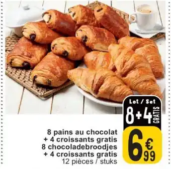 Cora 8 pains au chocolat + 4 croissants gratis 8 chocoladebroodjes + 4 croissants gratis 12 pièces / stuks aanbieding