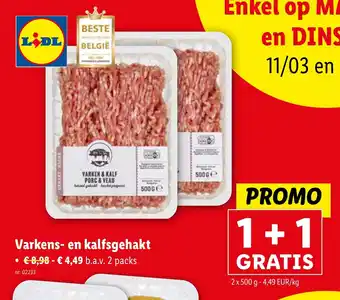 Lidl Varkens en kalfsgehakt 2 x 500 g aanbieding