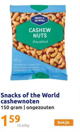 Action Snacks of the World cashewnoten 150 gram aanbieding