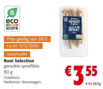 Colruyt Boni Selection gerookte sprotfilets 80 g aanbieding