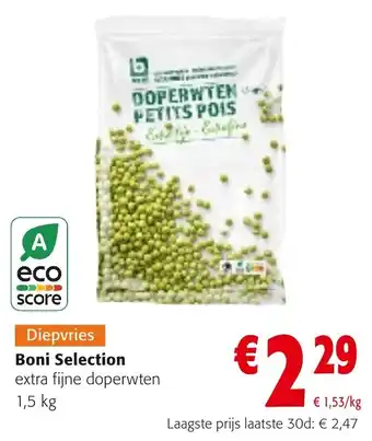 Colruyt Boni Selection extra fijne doperwten 1,5 kg aanbieding