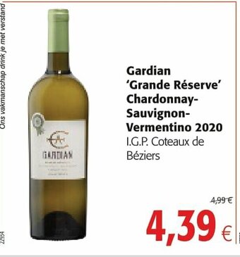 Colruyt Gardian Grande Reserve Chardonnay Sauvignon Vermentino 2020 aanbieding